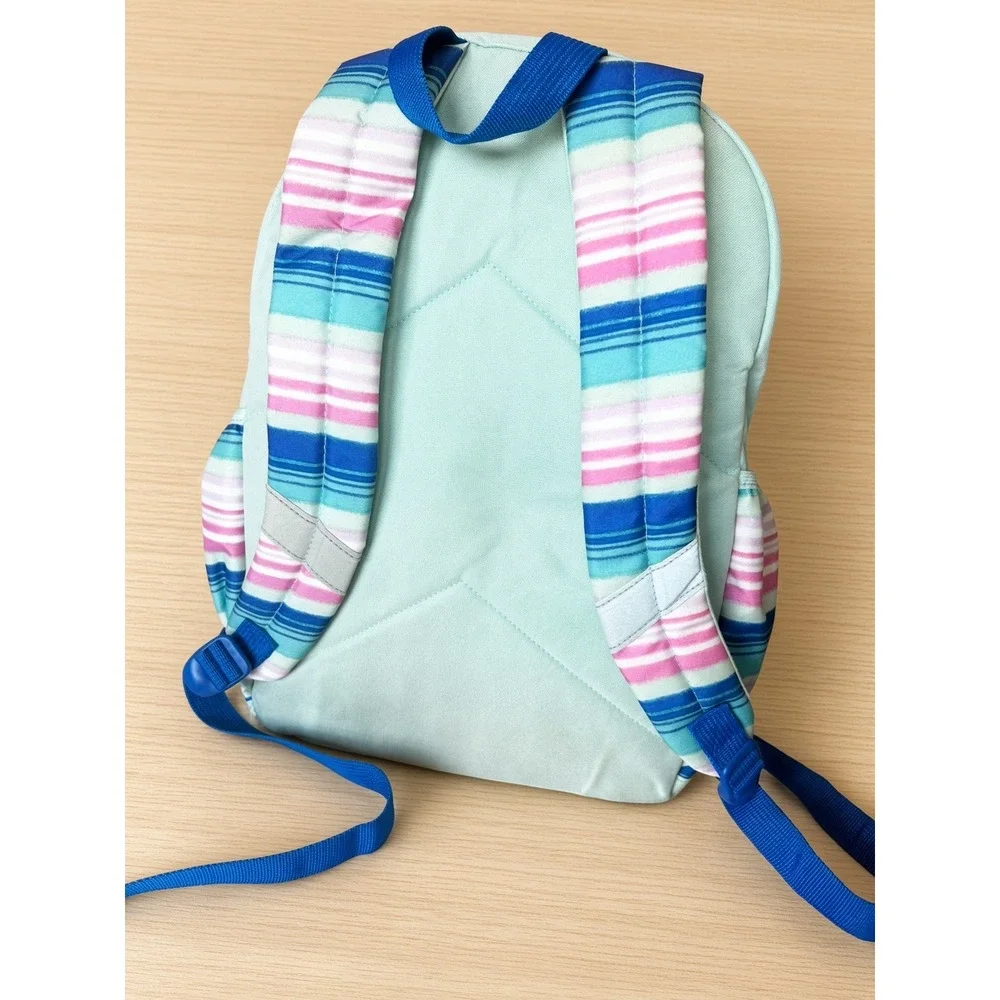 Justice Girls Mint Green Striped Backpack with Glitter Confetti Pocket